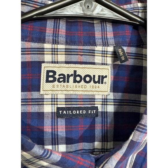 Barbour Shirt Men Large Blue Plaid Highland Check 8 Tailored Long Sleeve Buttons - Picture 4 of 15